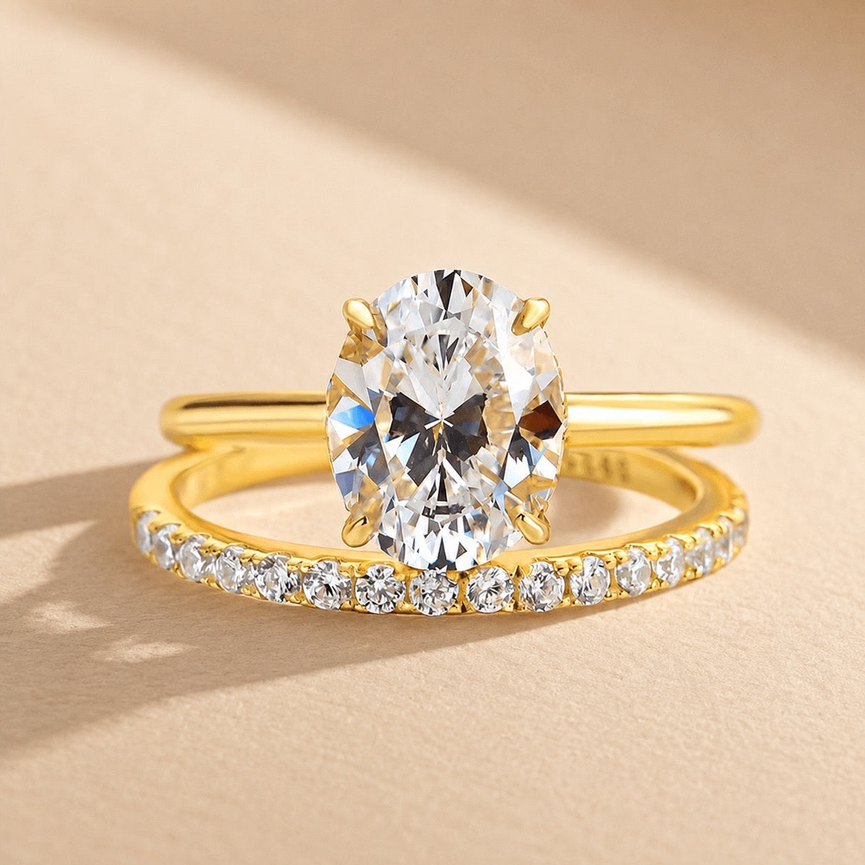 Louily Dainty 2.0Ct Yellow Gold Oval Cut Wedding Ring Set
