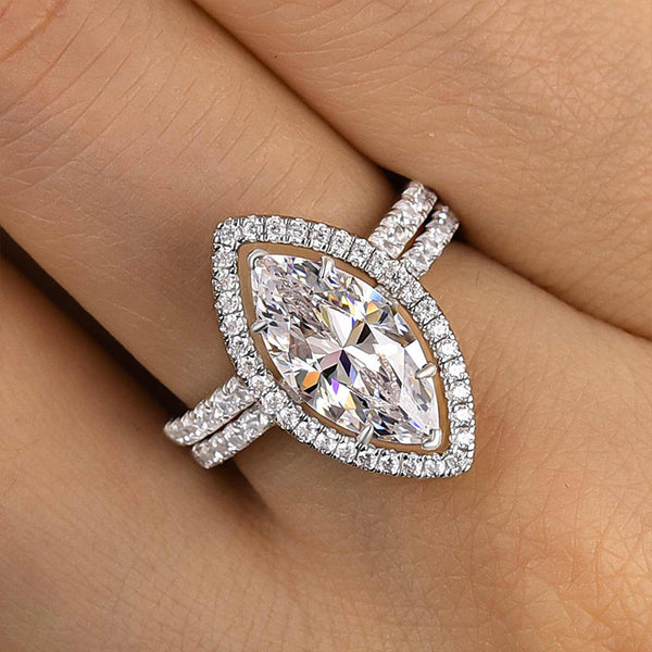 Louily Unique Marquise Cut Insert Wedding Ring Set