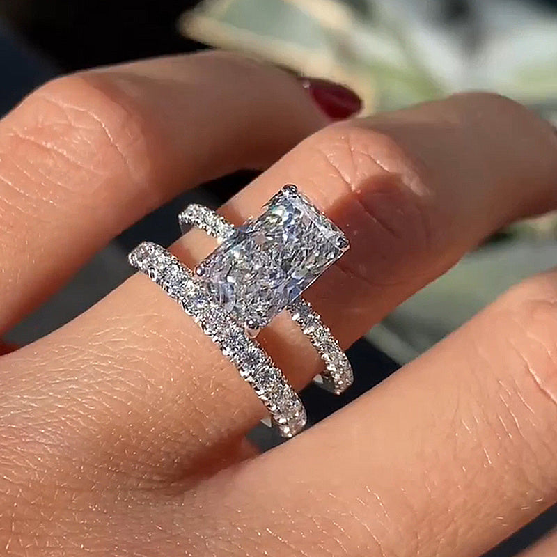 Louily 3.5Ct Radiant Cut Wedding Ring Set - louilyjewelry