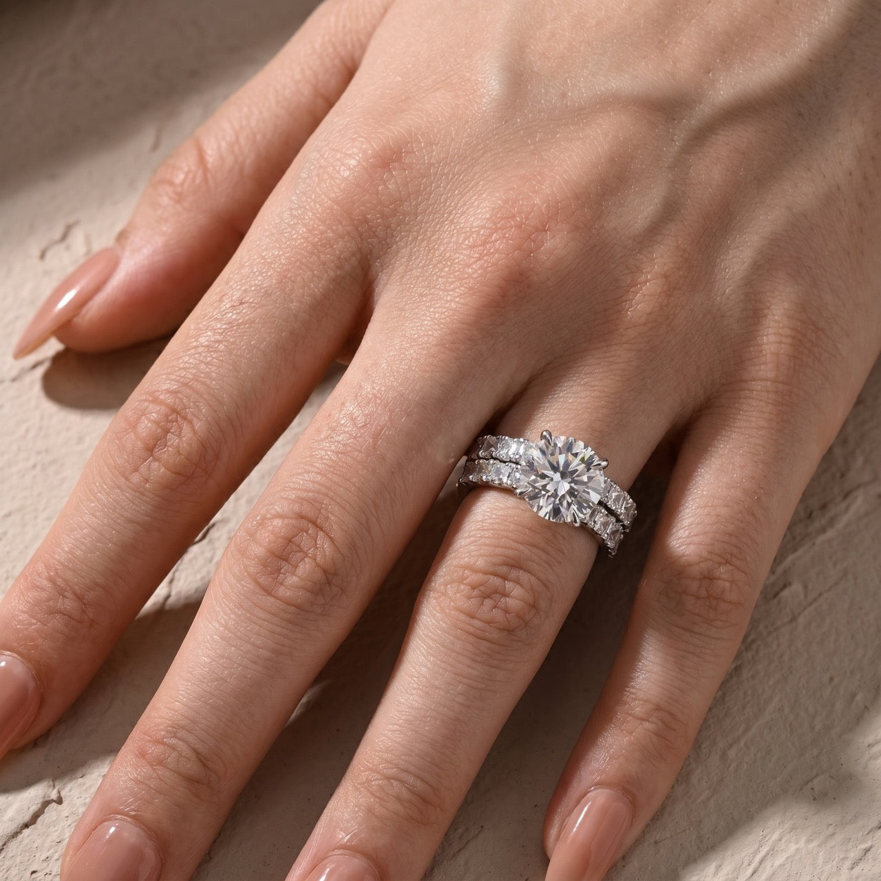 S925 4.0Ct Round Cut 2PC Elegant Wedding Ring Set Engagement Ring With Eternity Wedding Band