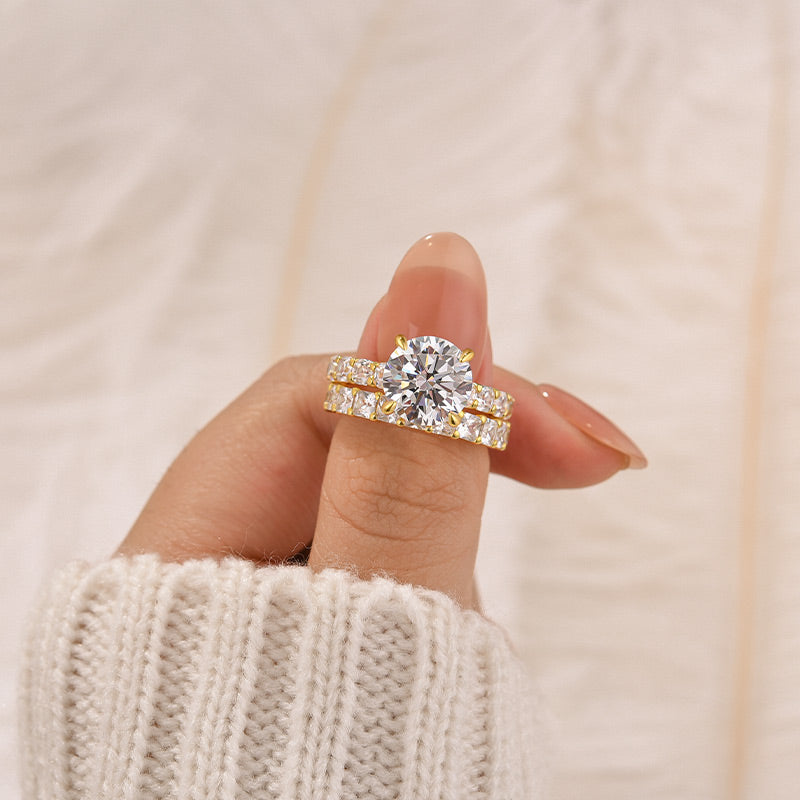 2PC Elegant 4.0Ct Round Cut Wedding Ring Set Engagement Ring With Eternity