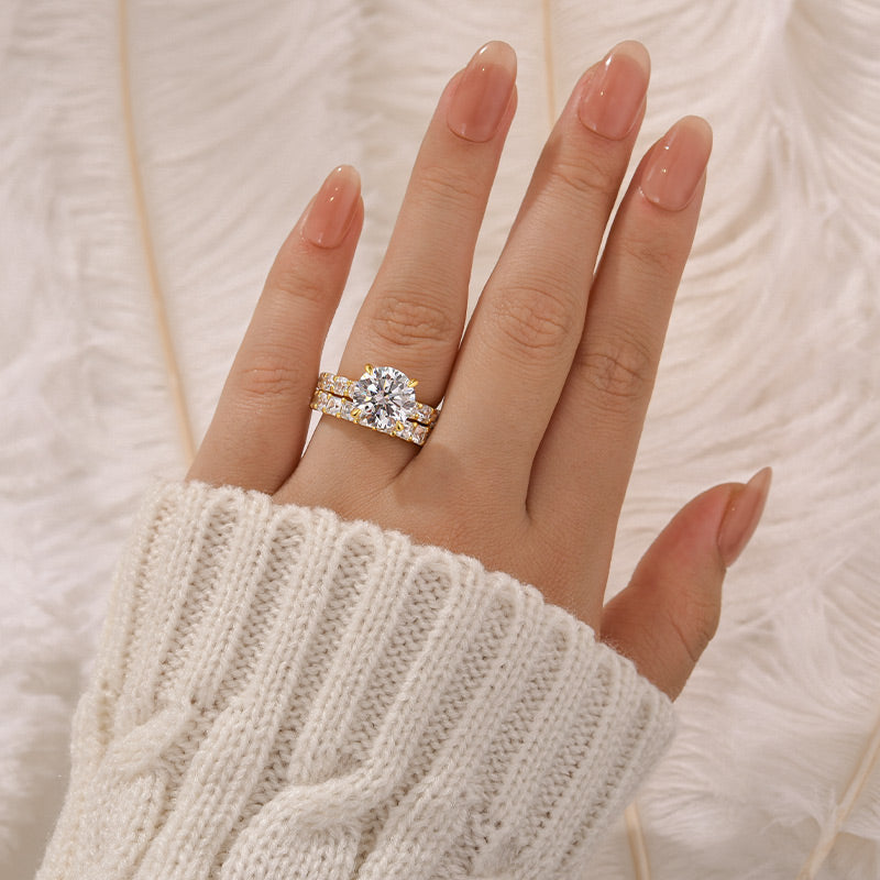 2PC Elegant 4.0Ct Round Cut Wedding Ring Set Engagement Ring With Eternity