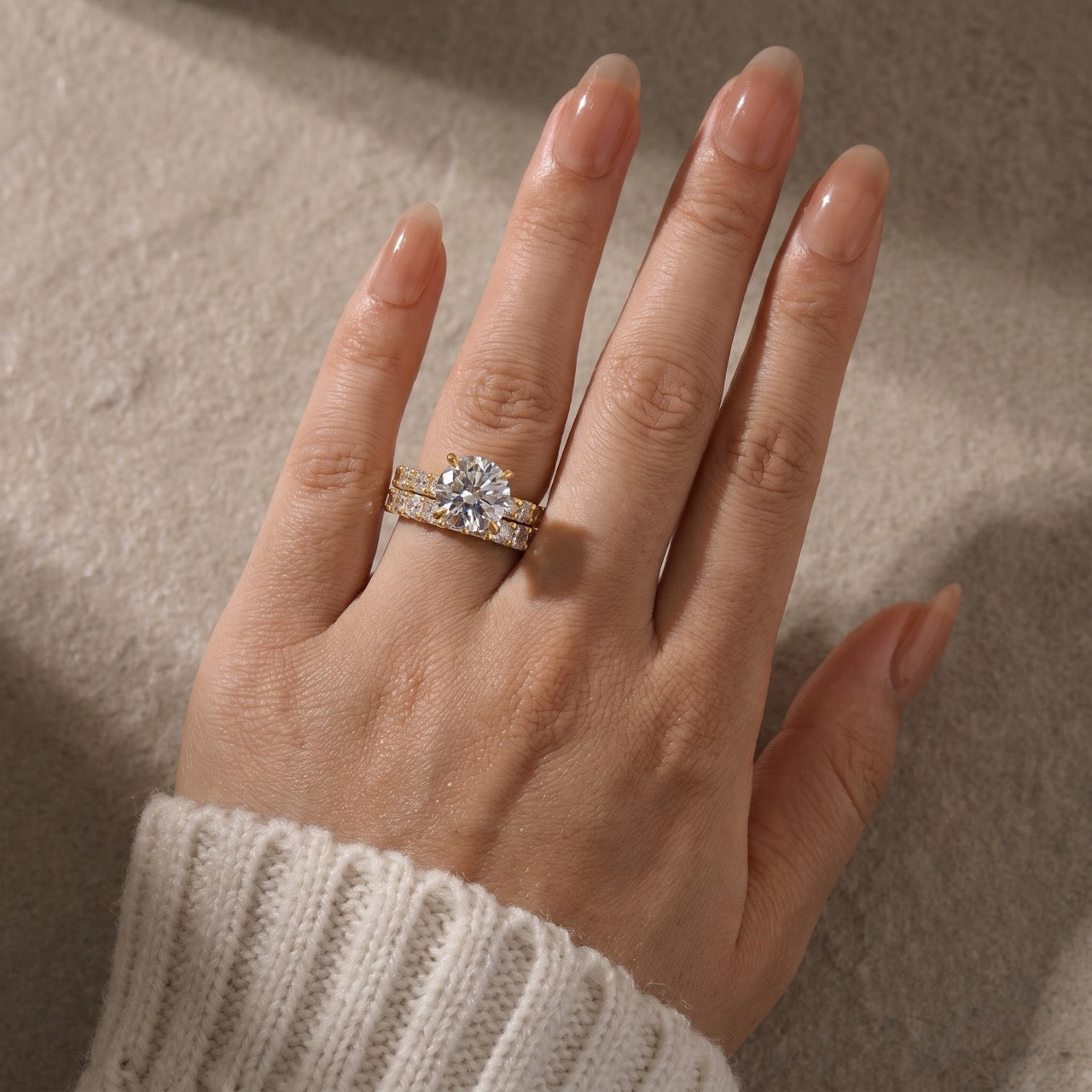 S925 4.0Ct Round Cut 2PC Elegant Wedding Ring Set Engagement Ring With Eternity Wedding Band