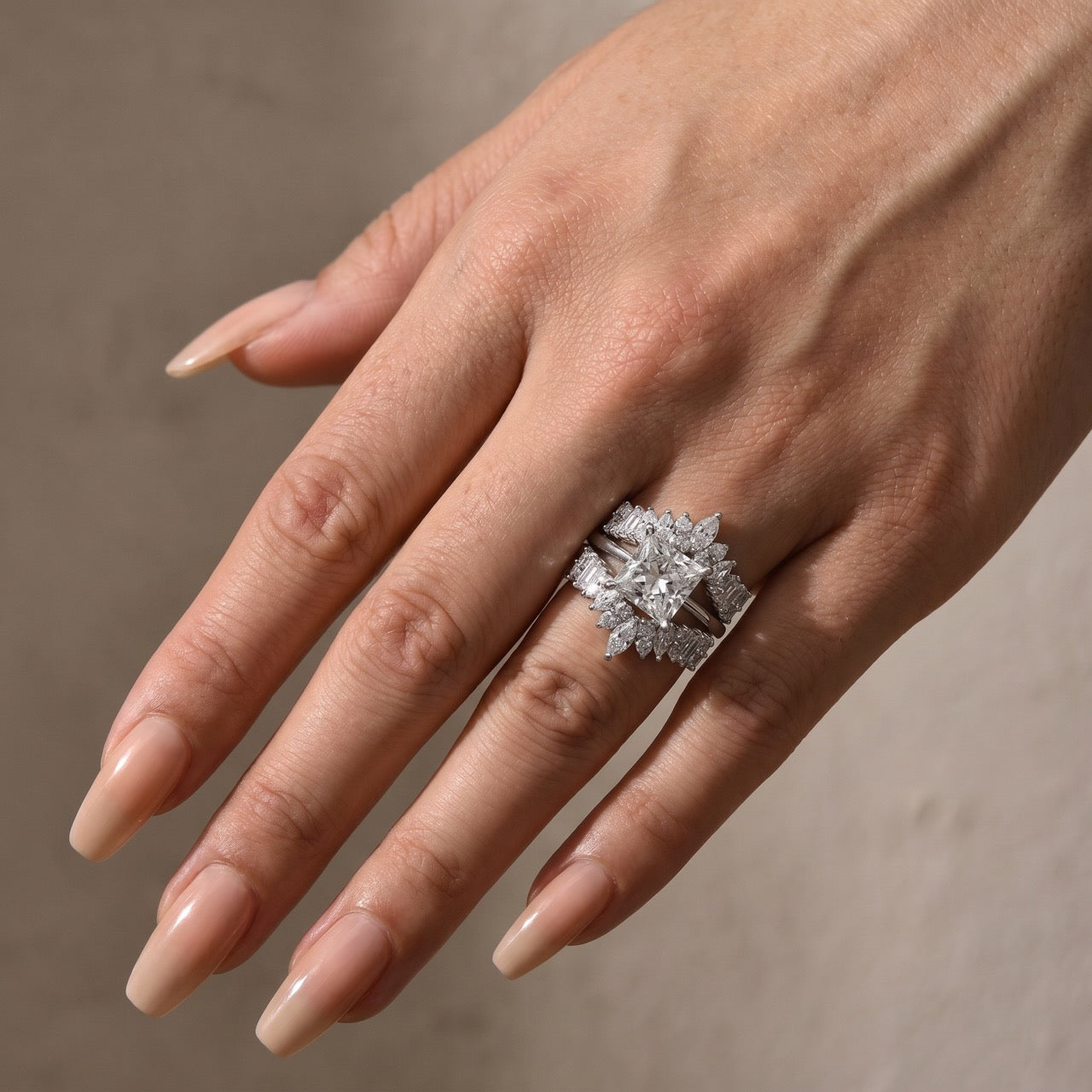 S925 3.0 Ct Princess Cut Insert Ring Set Vintage Stackable Rings For Ring Gift