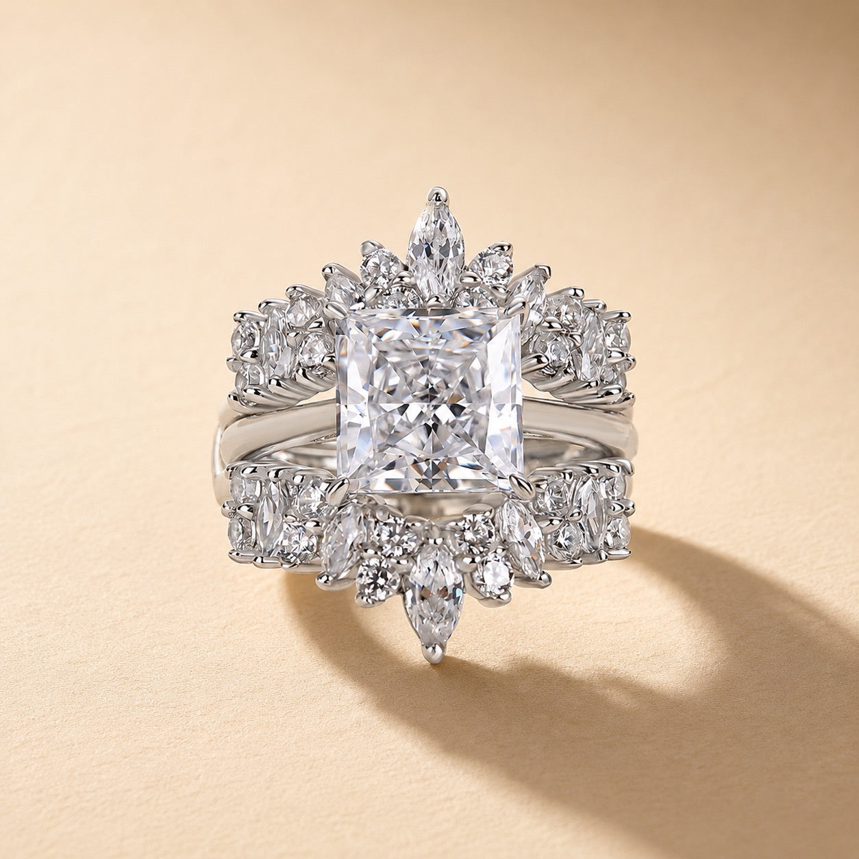 S925 3.0 Ct Princess Cut Insert Ring Set Vintage Stackable Rings For Ring Gift
