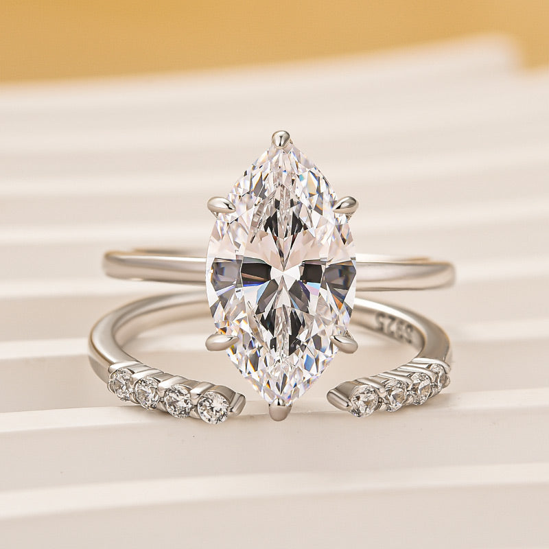 Louily Special Marquise Cut Open Wedding Ring Set