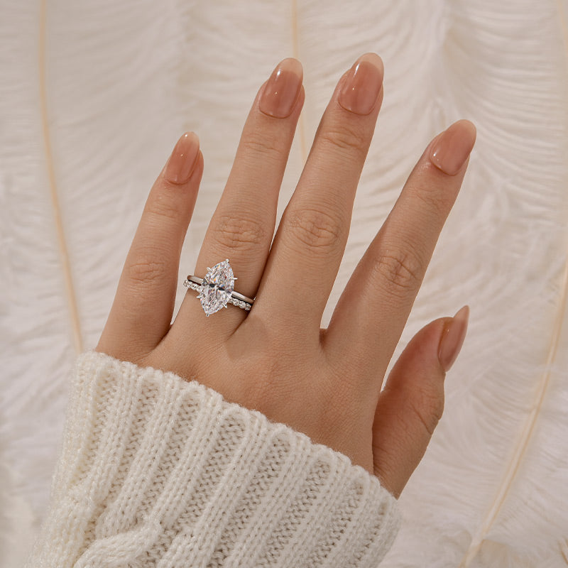 Louily Special Marquise Cut Open Wedding Ring Set