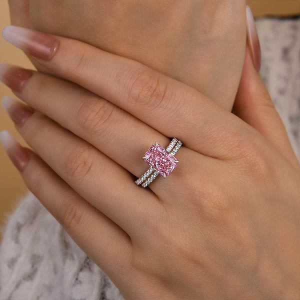 Louily Pink Stone Crushed Ice Radiant Cut Wedding Set