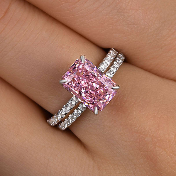 Louily Pink Stone Crushed Ice Radiant Cut Wedding Set