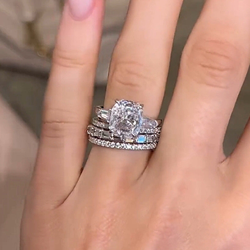 Louily Luxury Cushion Cut Three Stone 4PC Wedding Set - louilyjewelry