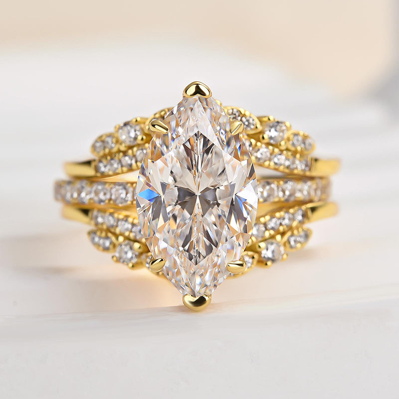 Louily Vintage Marquise Cut Insert Wedding Ring Set In Sterling Silver - louilyjewelry