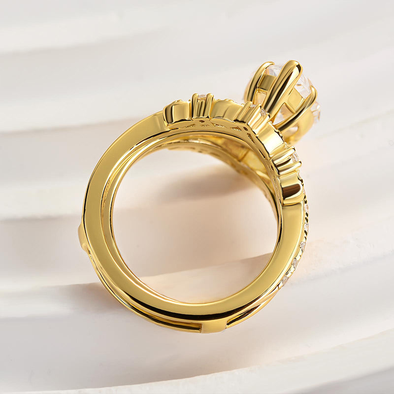 Louily Vintage Marquise Cut Insert Wedding Ring Set In Sterling Silver - louilyjewelry