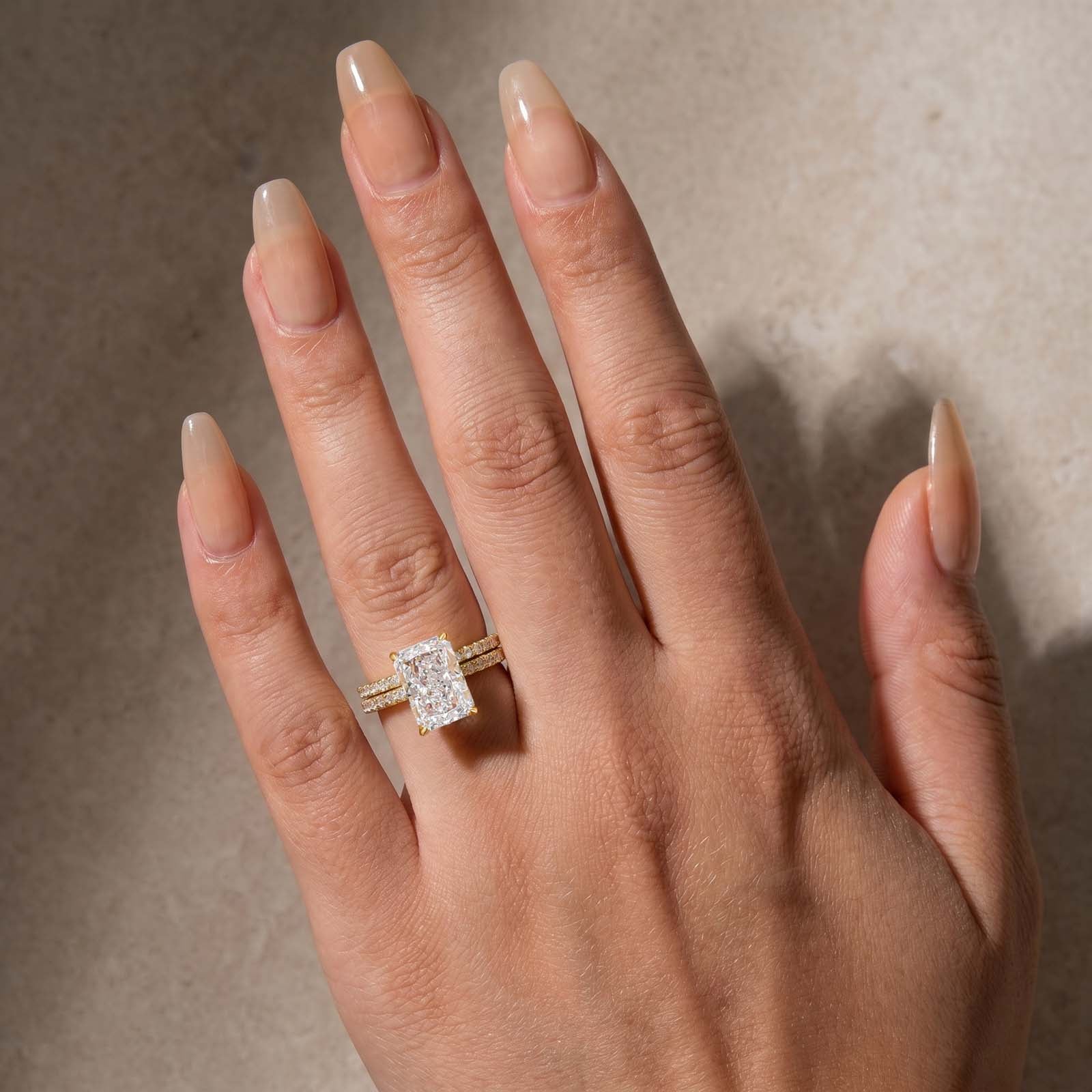 Radiant Cut Wedding Ring Set Worn on Hand
