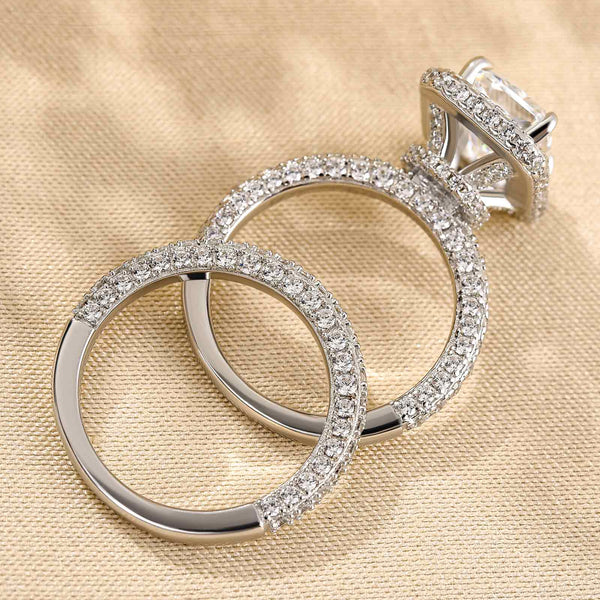 Louily Luxury Halo Radiant Cut Wedding Ring Set