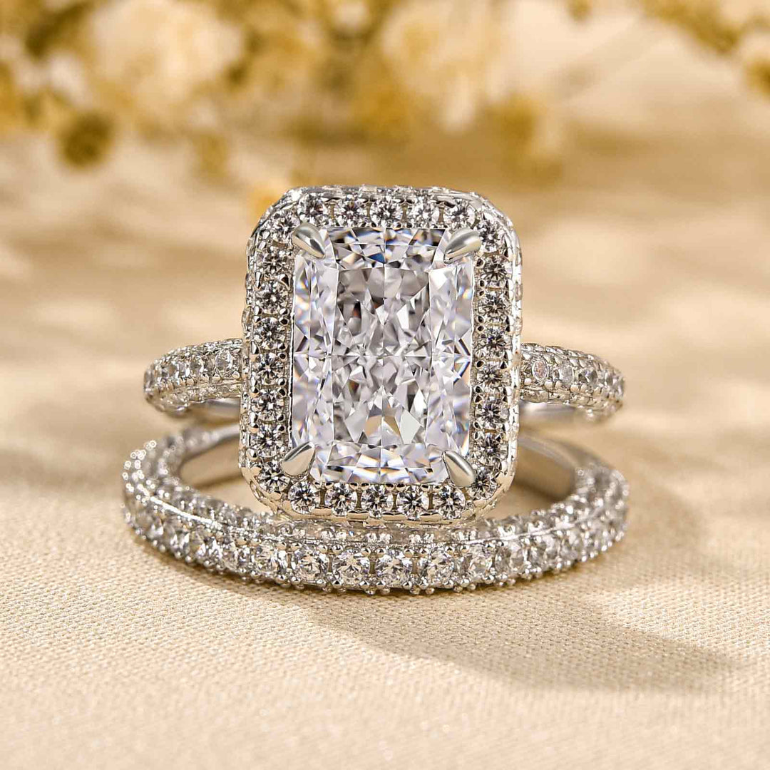 Handmade Halo Radiant Cut Eternity Wedding Band
