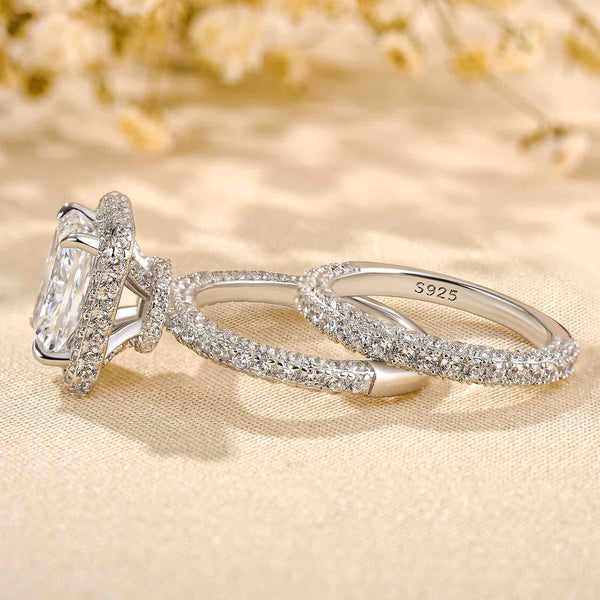 Louily Luxury Halo Radiant Cut Wedding Ring Set