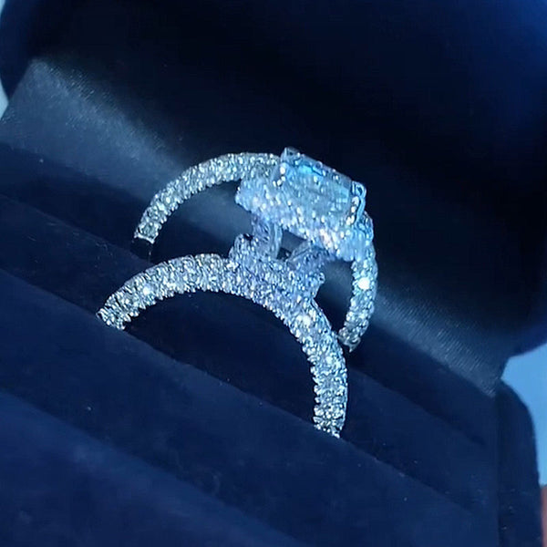 Louily Luxury Halo Radiant Cut Wedding Ring Set