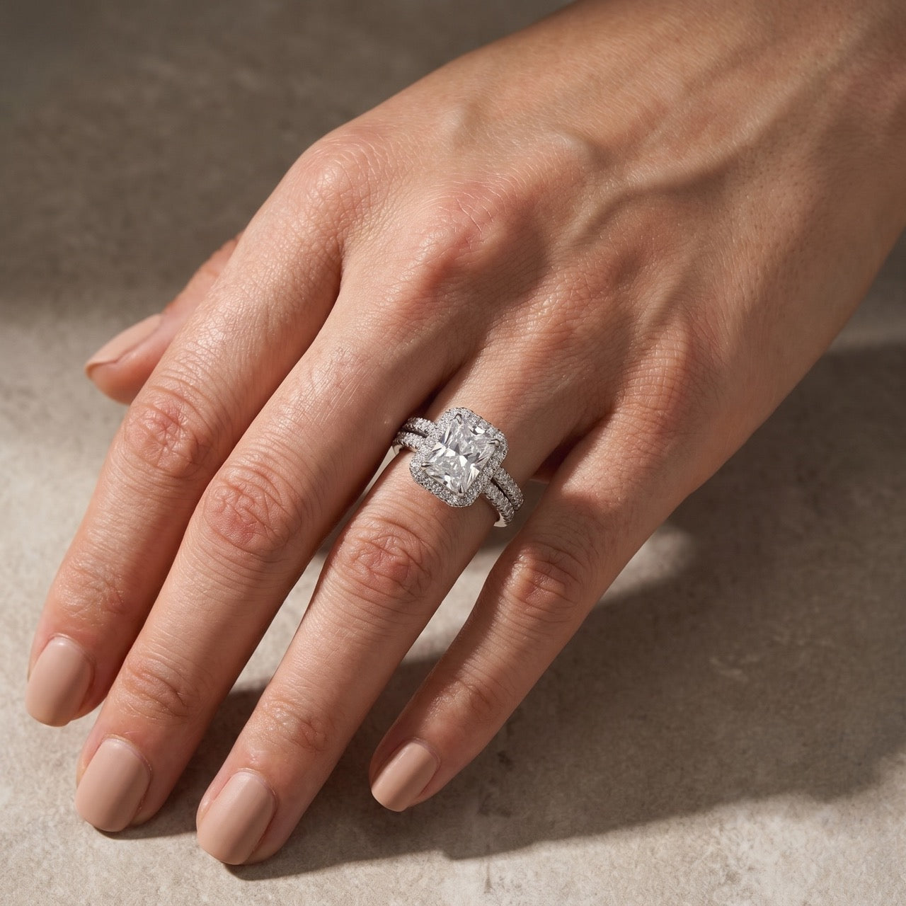 S925 3.5Ct Radiant Cut Halo Wedding Ring Set Affordable Vintage Stackable Rings For Everyday Wear