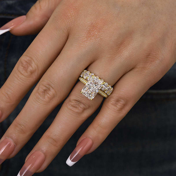 Louily Luxurious Elongated Radiant Cut Wedding Ring Set
