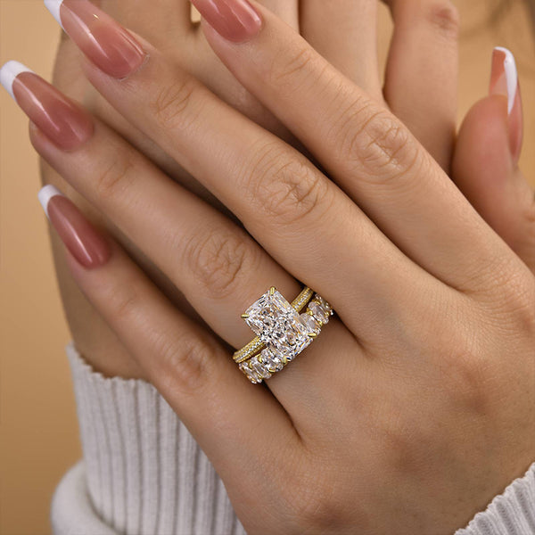 Louily Luxurious Elongated Radiant Cut Wedding Ring Set