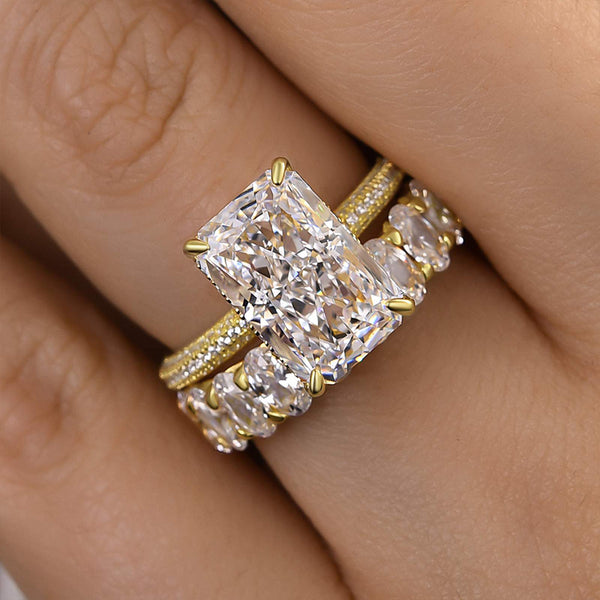 Louily Luxurious Elongated Radiant Cut Wedding Ring Set