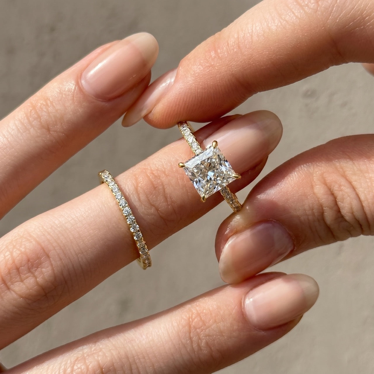 S925 Square 2.0Ct Princess Cut Wedding Ring Set In Sterling Silver Stackable Ring Set For Women