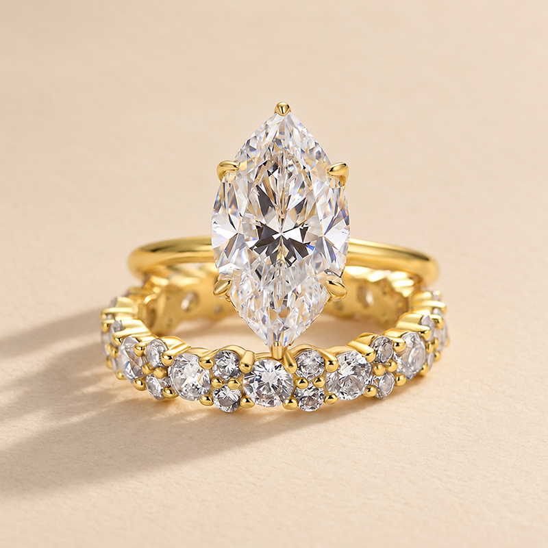 S925 Special 3.0Ct Marquise Cut Wedding Set Bridal Rings With Wedding Band Travel Rings