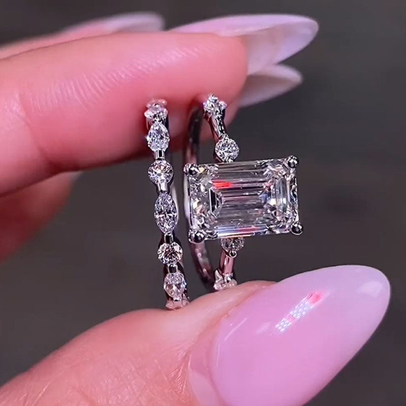 Louily Unique Emerald Cut Ring Set For Women - louilyjewelry