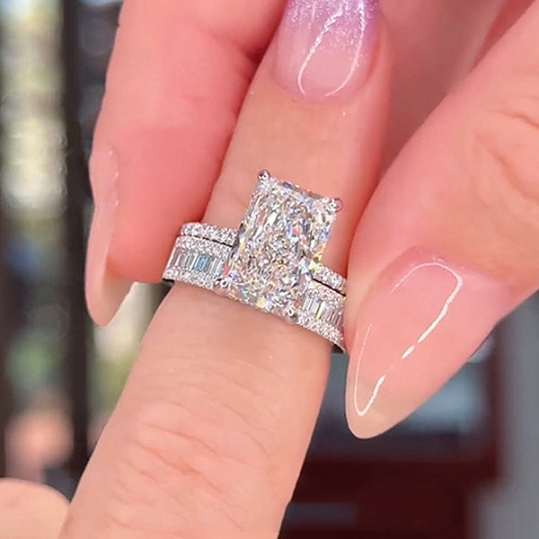 Louily Unique Radiant Cut Wedding Set