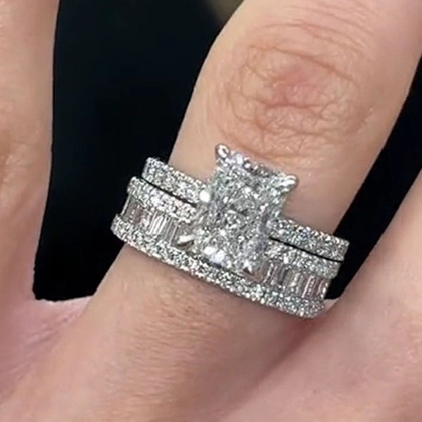 Louily Unique Radiant Cut Wedding Set