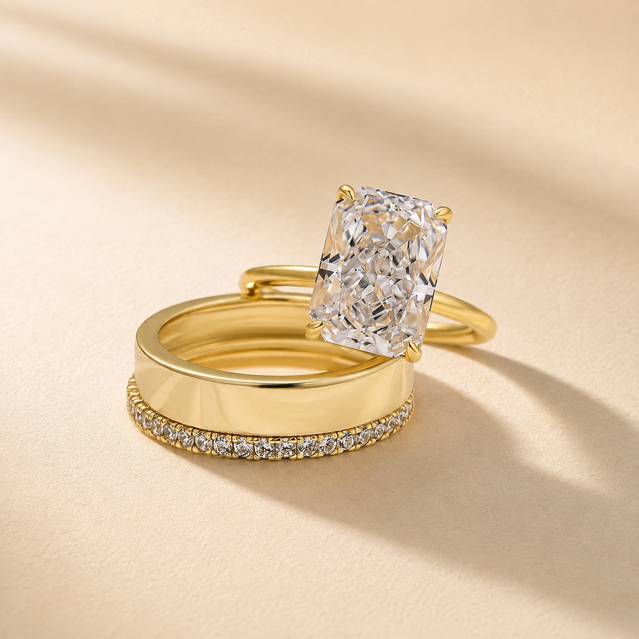 Louily Classic 5.0Ct Radiant Cut 3PC Wedding Set