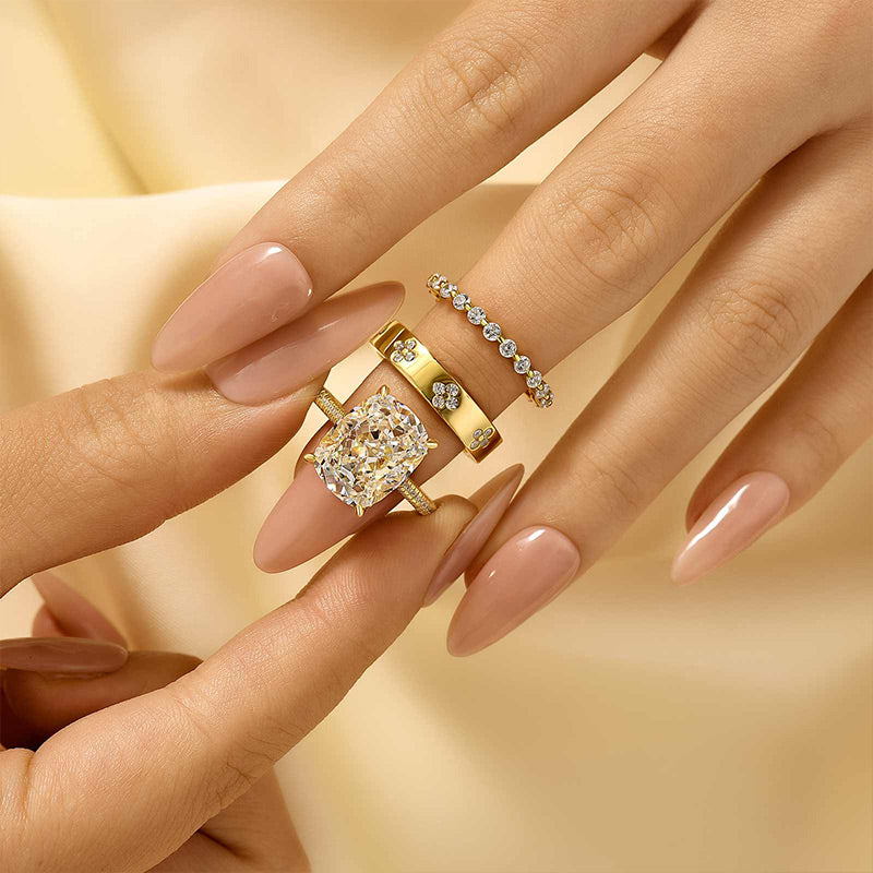 Louily Crushed Ice Cushion Cut 3PC Wedding Ring Set - louilyjewelry