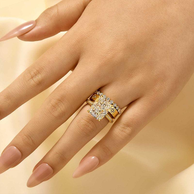 Louily Crushed Ice Cushion Cut 3PC Wedding Ring Set - louilyjewelry