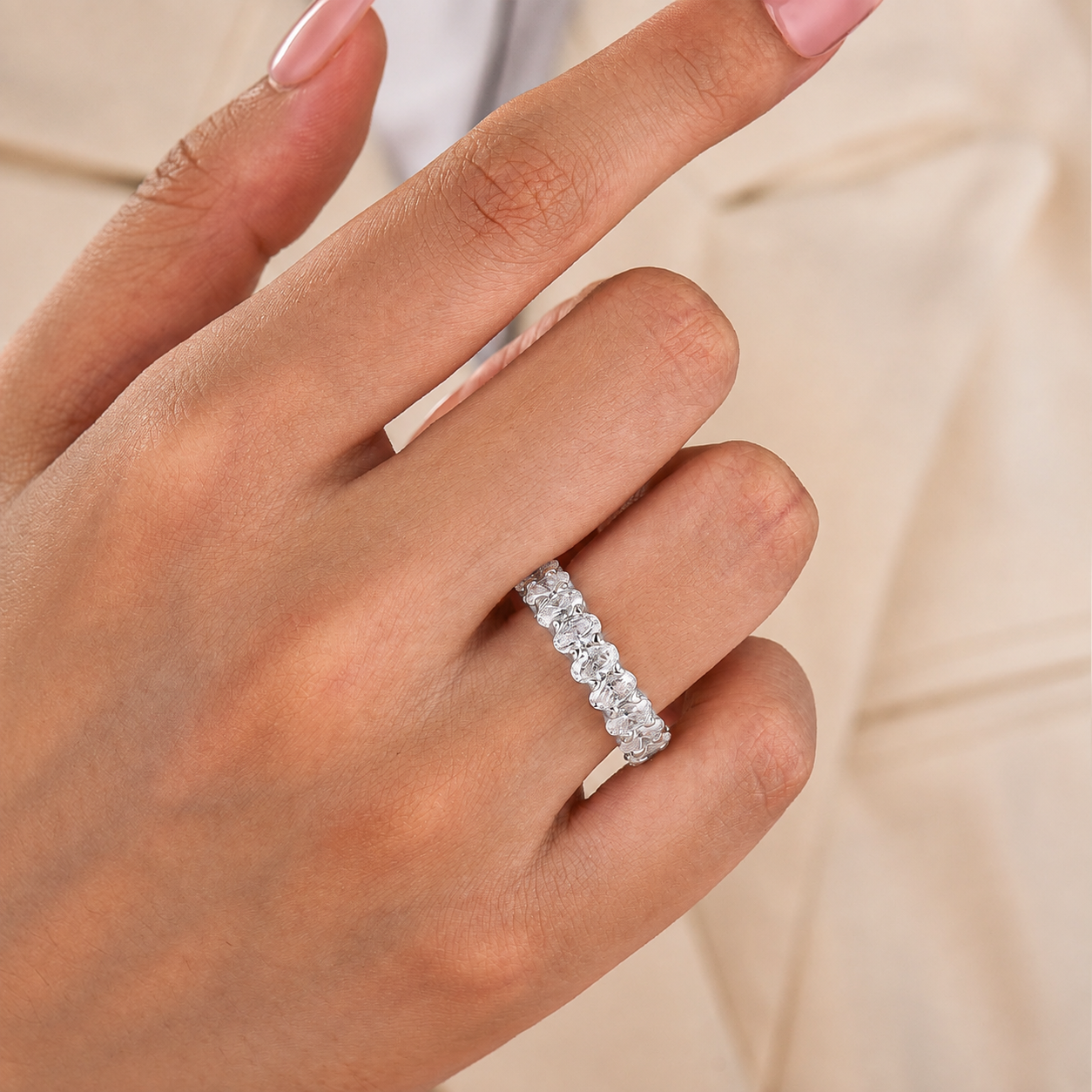 S925 5.0Ct Full Oval Cut Simulated Diamond/ Moissanite Wedding Band For Everyday Wear