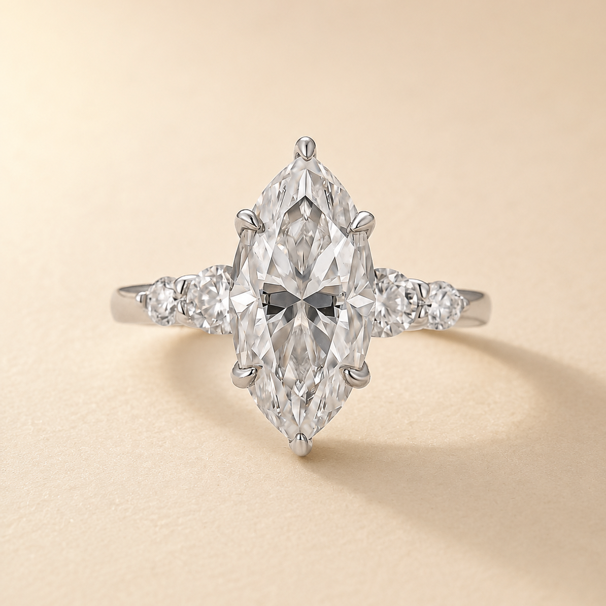 Moissanite 3.0CT Marquise Cut Classic Side Stone Travel Ring For Self‑Gift