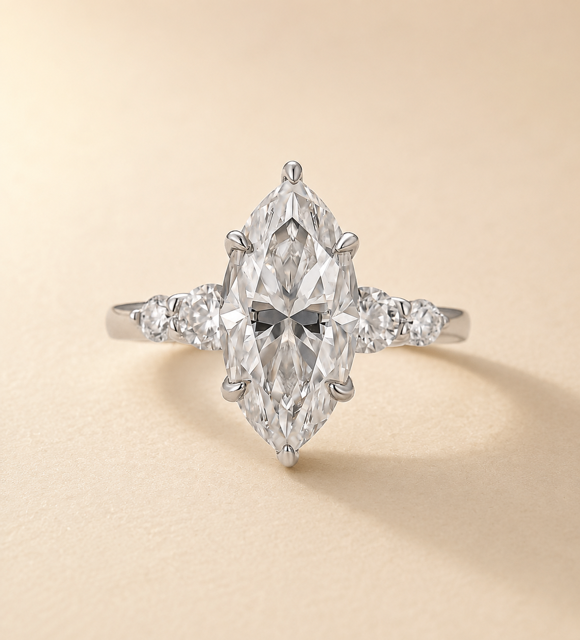 Moissanite 3.0CT Marquise Cut Classic Side Stone Travel Ring For Self‑Gift