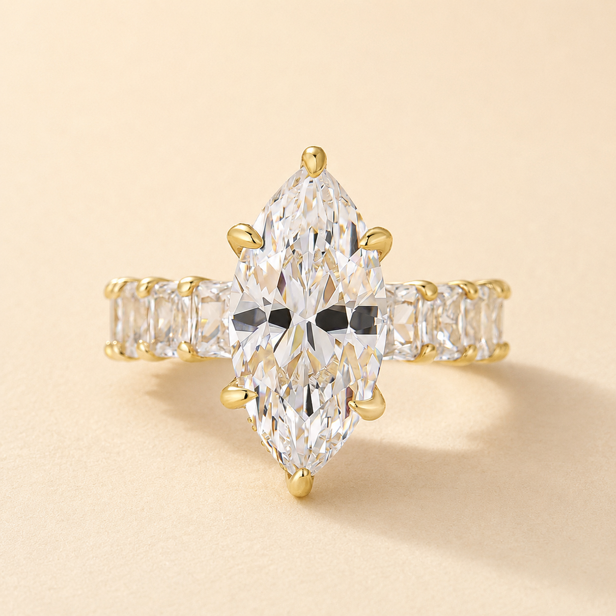 S925 4.0Ct Marquise Cut Side Stone Engagement Ring Travel Ring In Sterling Silver