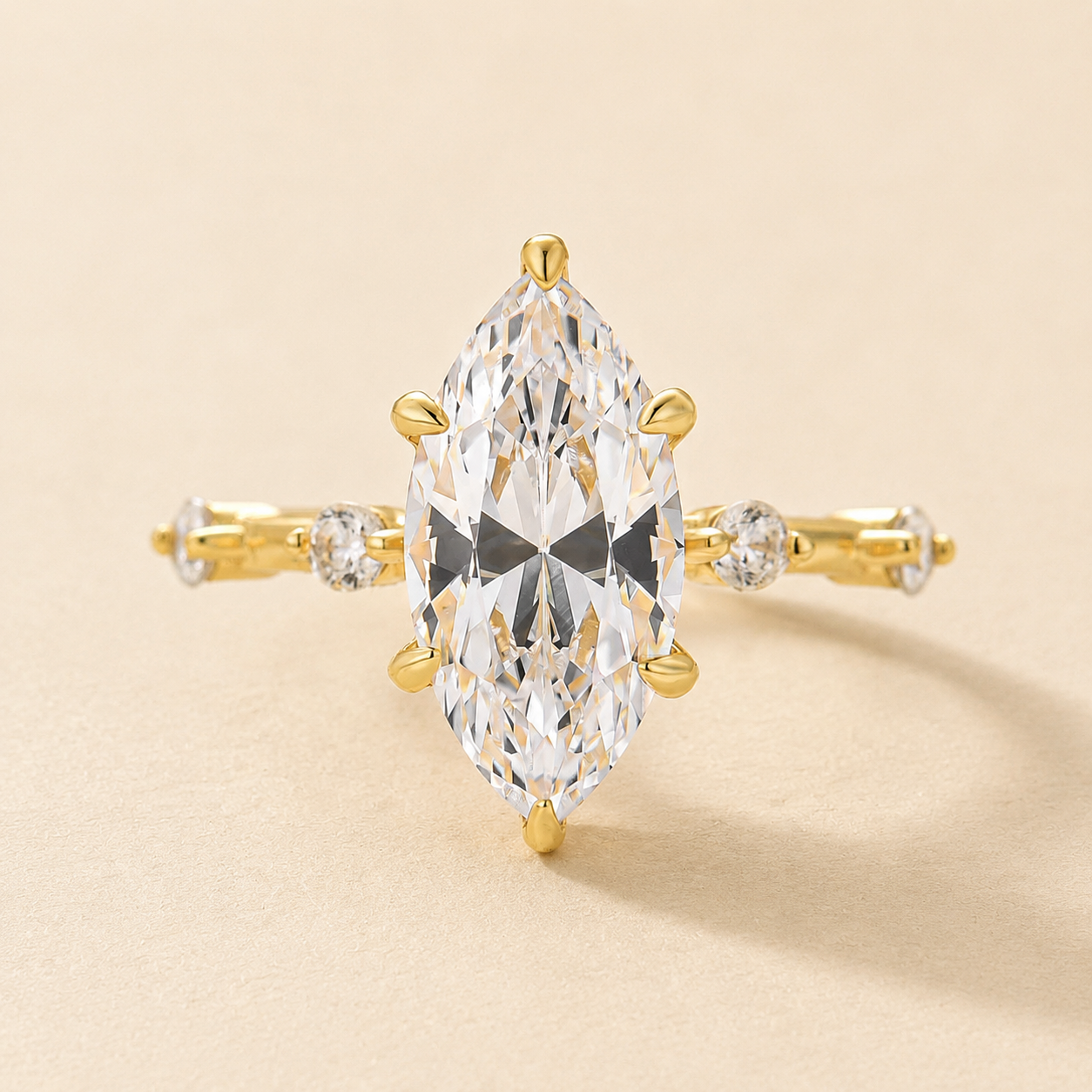 Delicate 3.0Ct Marquise Cut Daily Wearable Engagement Ring in 18K Yellow Gold Sterling Silver
