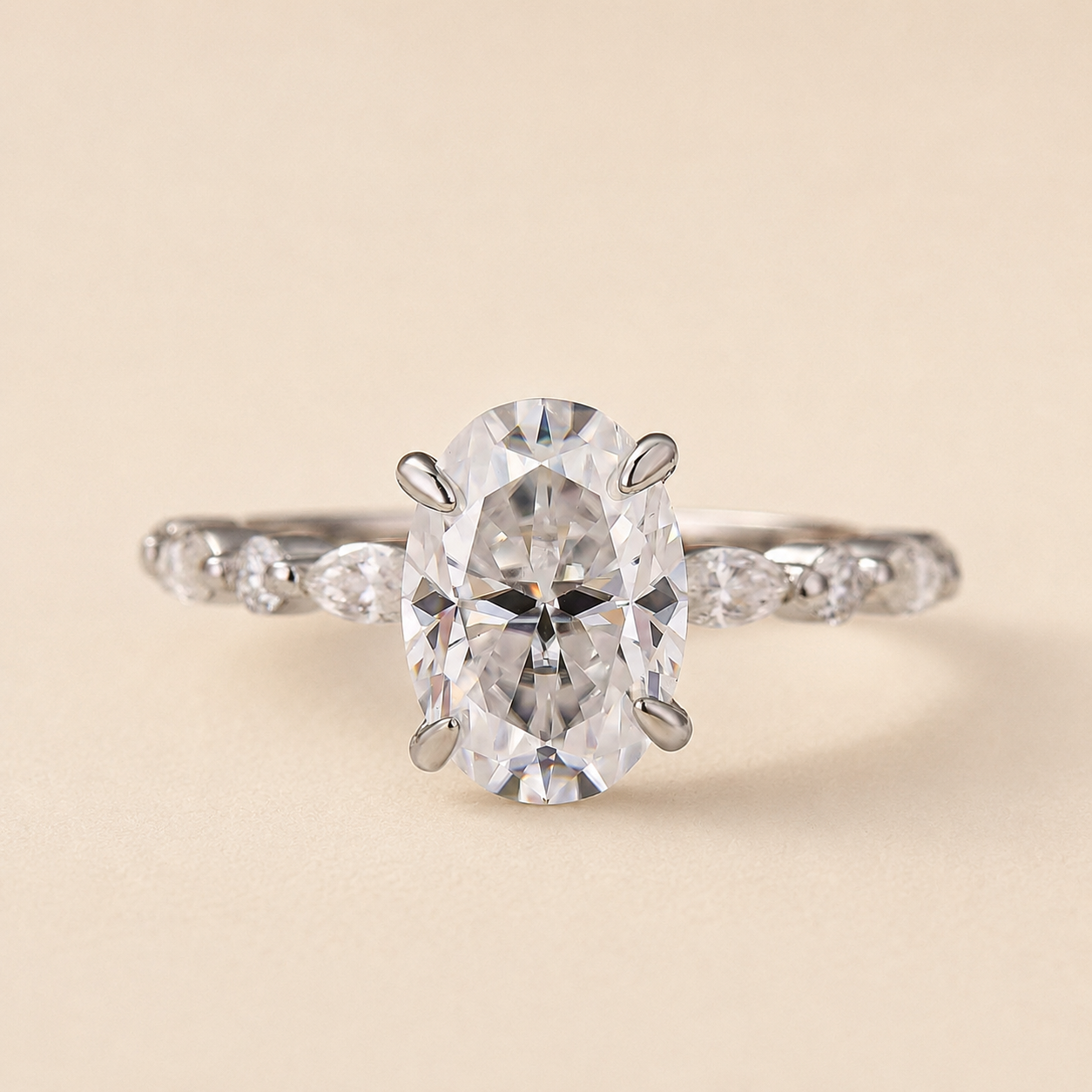 Moissanite 2.5CT Oval Cut Side Stone Milestone Engagement Ring For Women