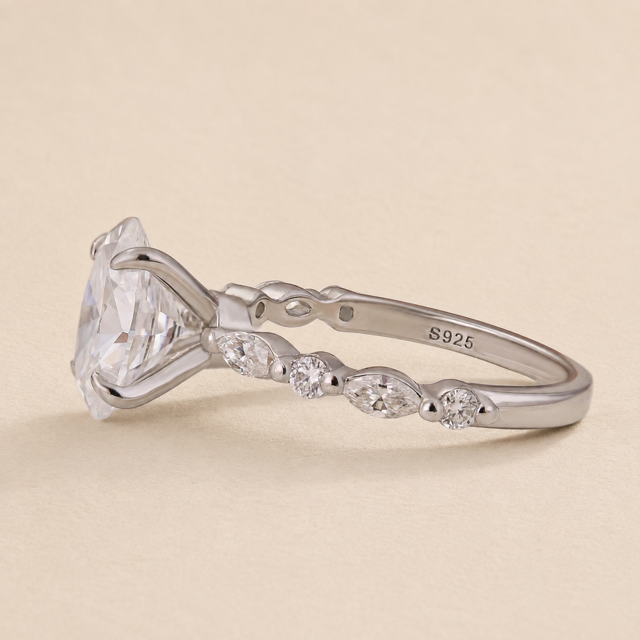 Moissanite 2.5CT Oval Cut Side Stone Milestone Engagement Ring For Women