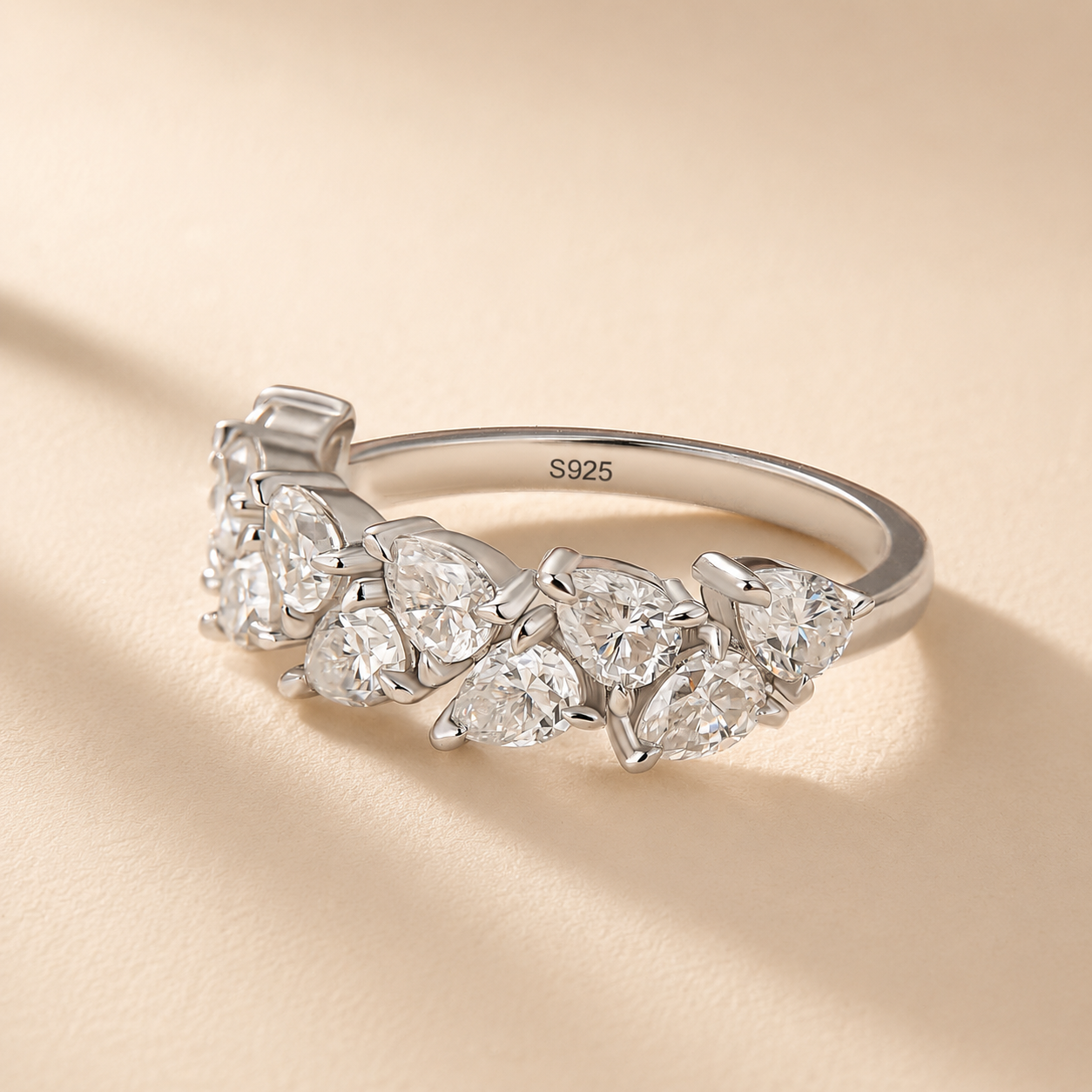 Moissanite Pear Cut 2.2Ct Half Eternity Band Stackable Teardrop Sparkle Ring For Women