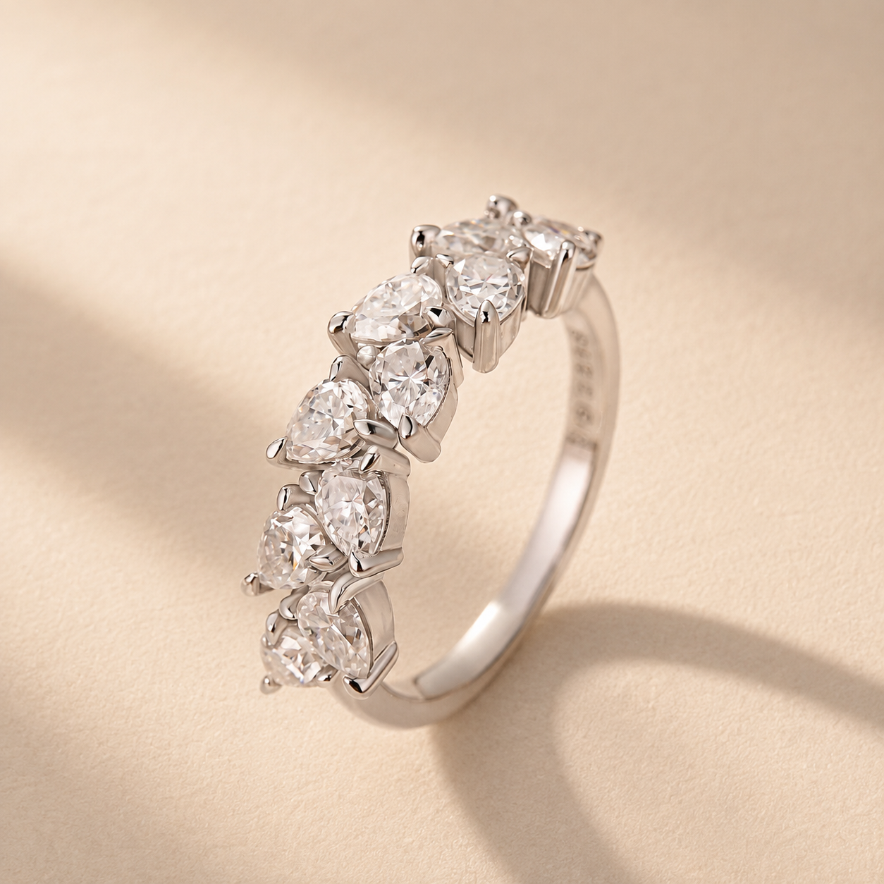 Moissanite Pear Cut 2.2Ct Half Eternity Band Stackable Teardrop Sparkle Ring For Women
