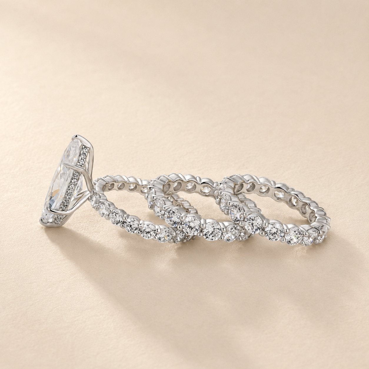 S925 3PC 6.0Ct Marquise Cut Side Stone Stackable Statement Ring Sets For Everyday Outfit