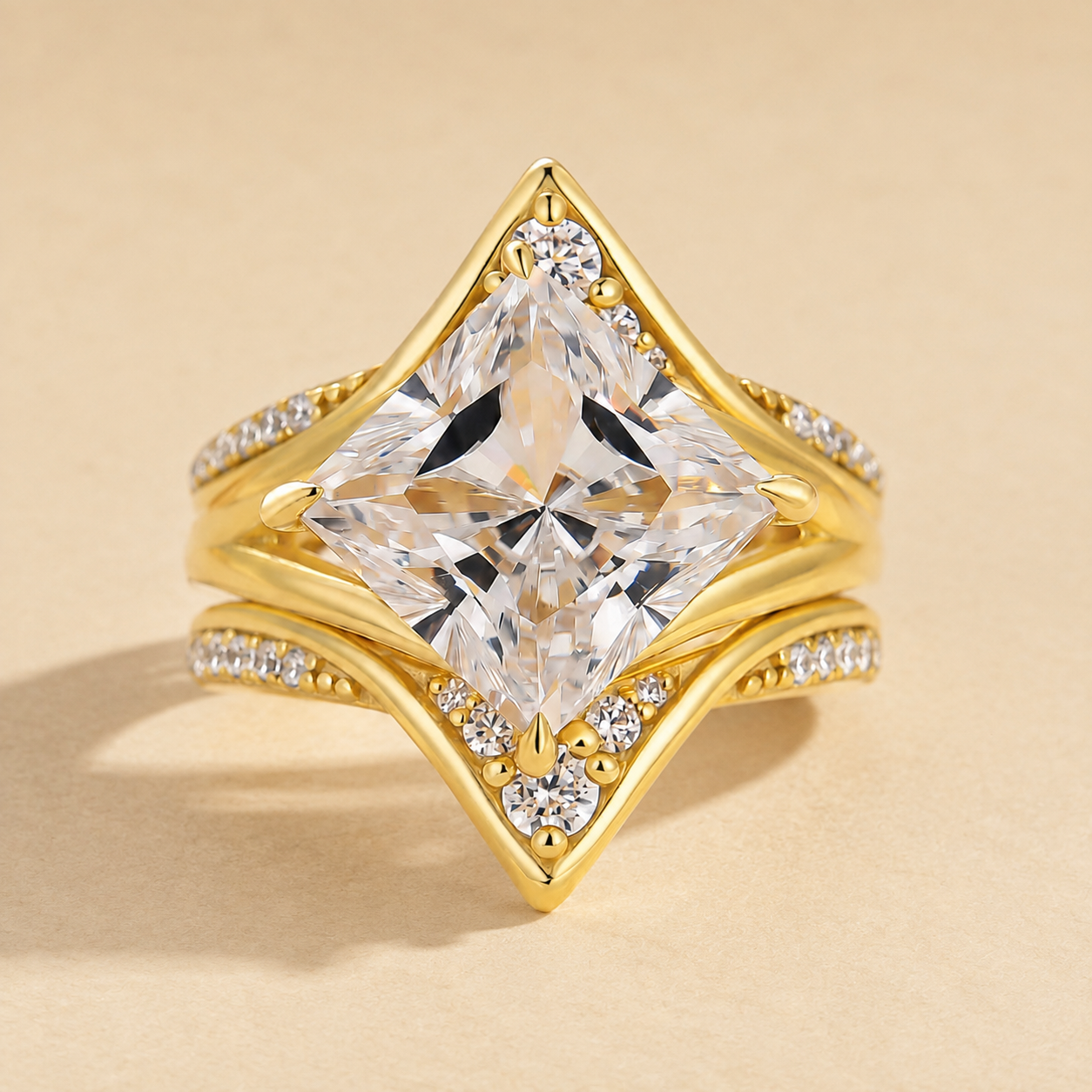 S925 2PC 7.0Ct Princess Cut Enhancer Elegant Stackable Statement Ring Sets in Sterling Silver
