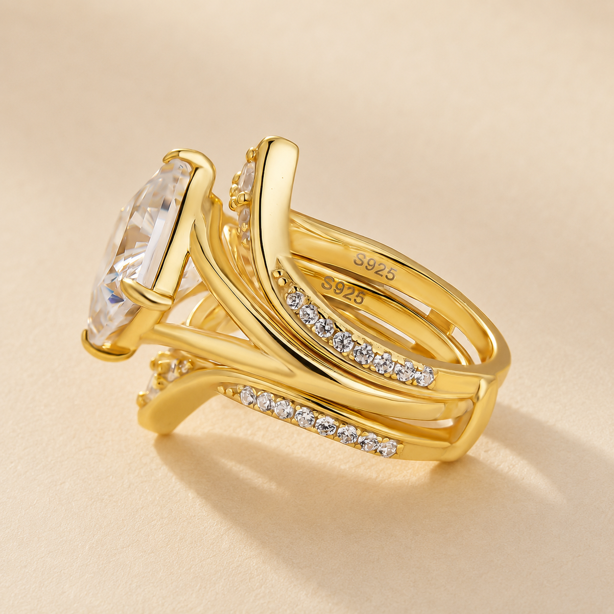 S925 2PC 7.0Ct Princess Cut Enhancer Elegant Stackable Statement Ring Sets in Sterling Silver