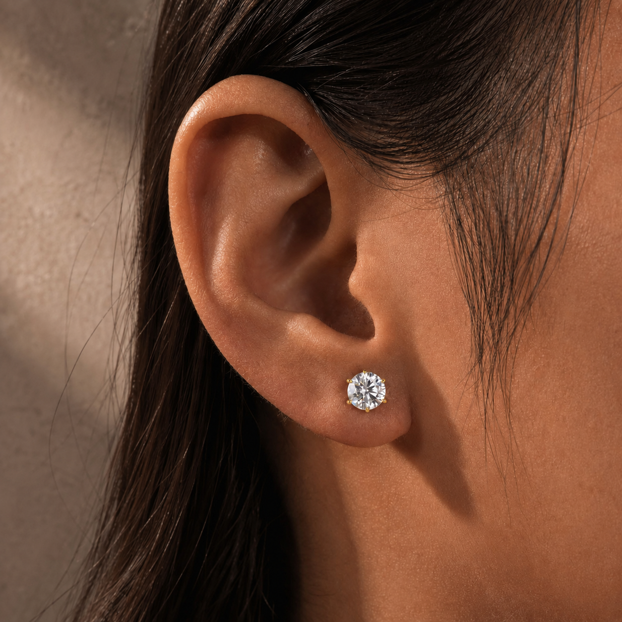 S925 Moissanite 0.8Ct*2PC Round Cut 18K Gold Plated Stud Earrings For Daily Wear