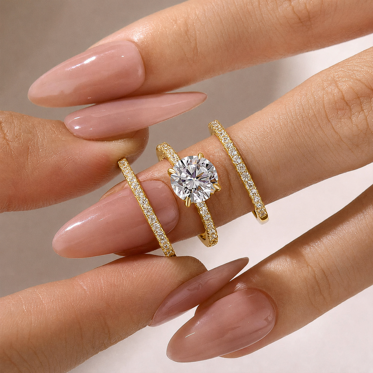 S925 3PC Wedding Ring Set 2.0 Ct Round Cut With 2PC Half Eternity Wedding Band Stackable Wedding Rings