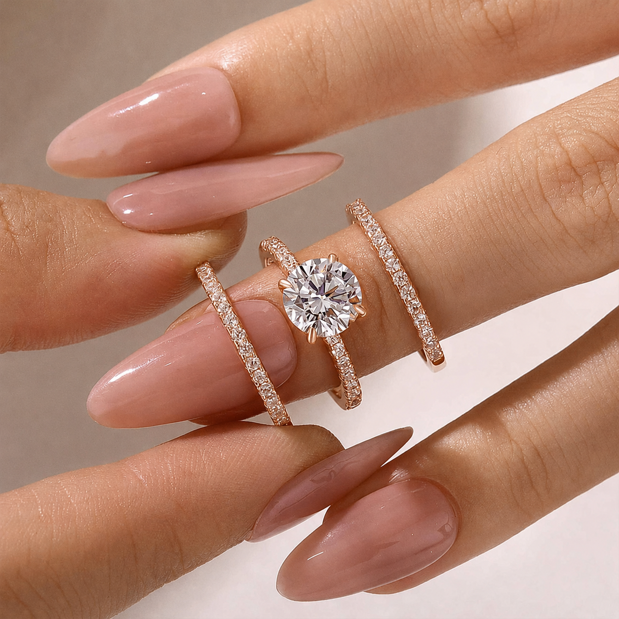 S925 3PC Wedding Ring Set 2.0 Ct Round Cut With 2PC Half Eternity Wedding Band Stackable Wedding Rings