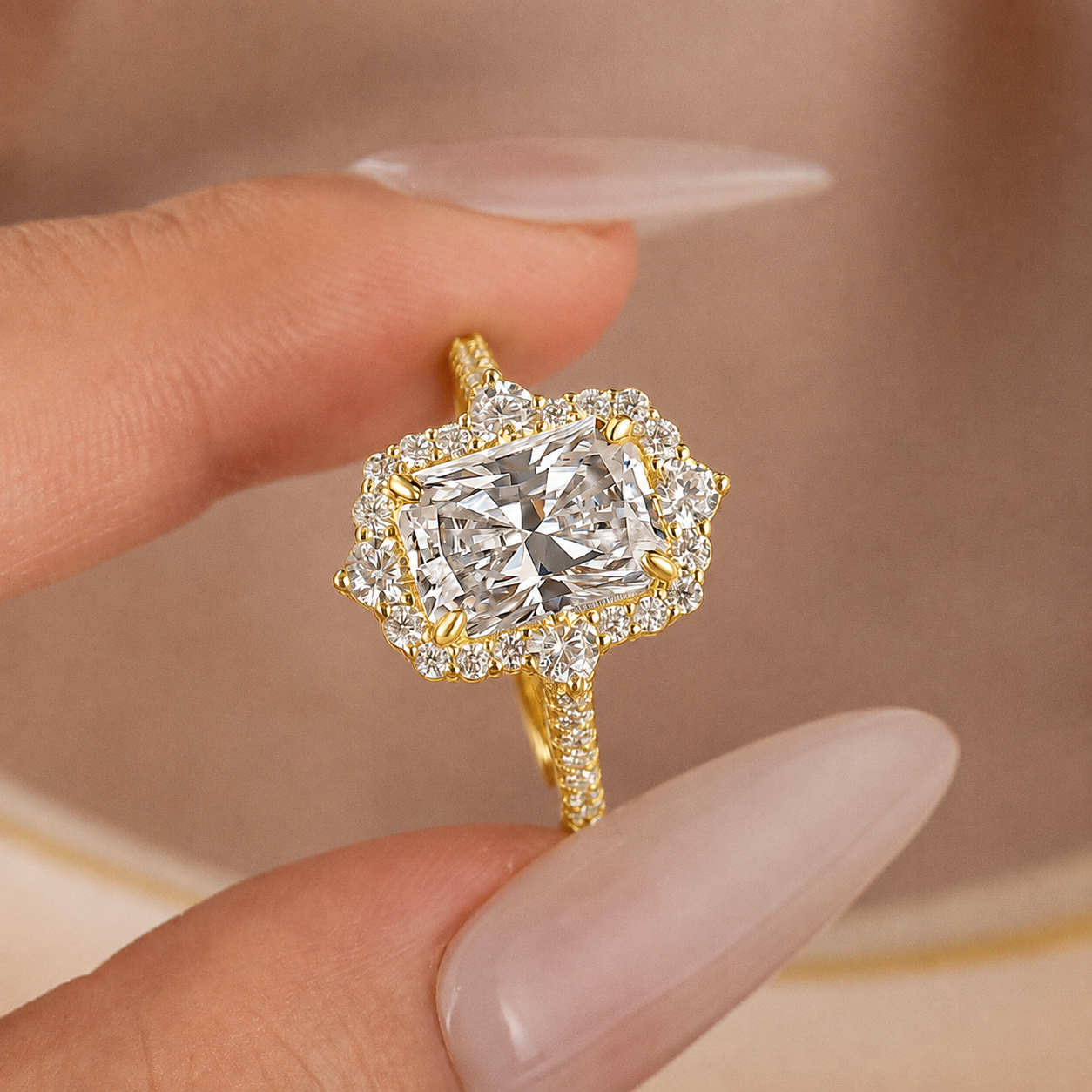 S925 Vintage Halo 3.5Ct  Radiant Cut Engagement Ring For Women In Sterling Silver