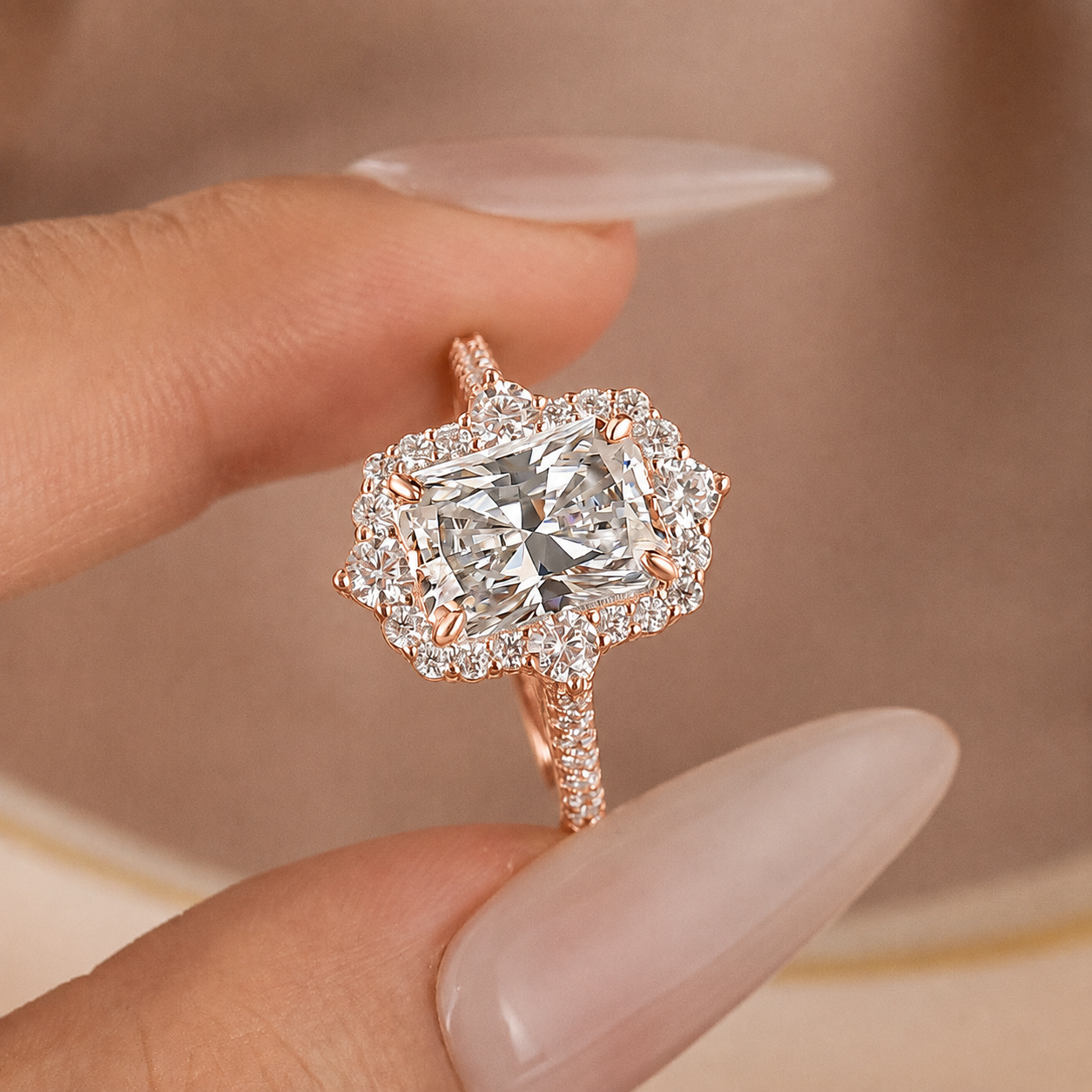S925 Vintage Halo 3.5Ct  Radiant Cut Engagement Ring For Women In Sterling Silver